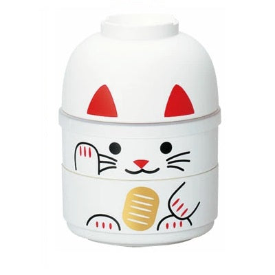 Hakoya Kokeshi Maneki Neko Lunch Bento Box BIG White Cat
